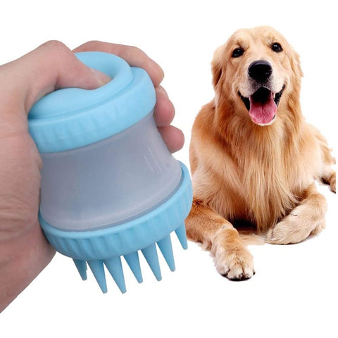 Brosse de bain pour chien en silicone avec distributeur de savon
